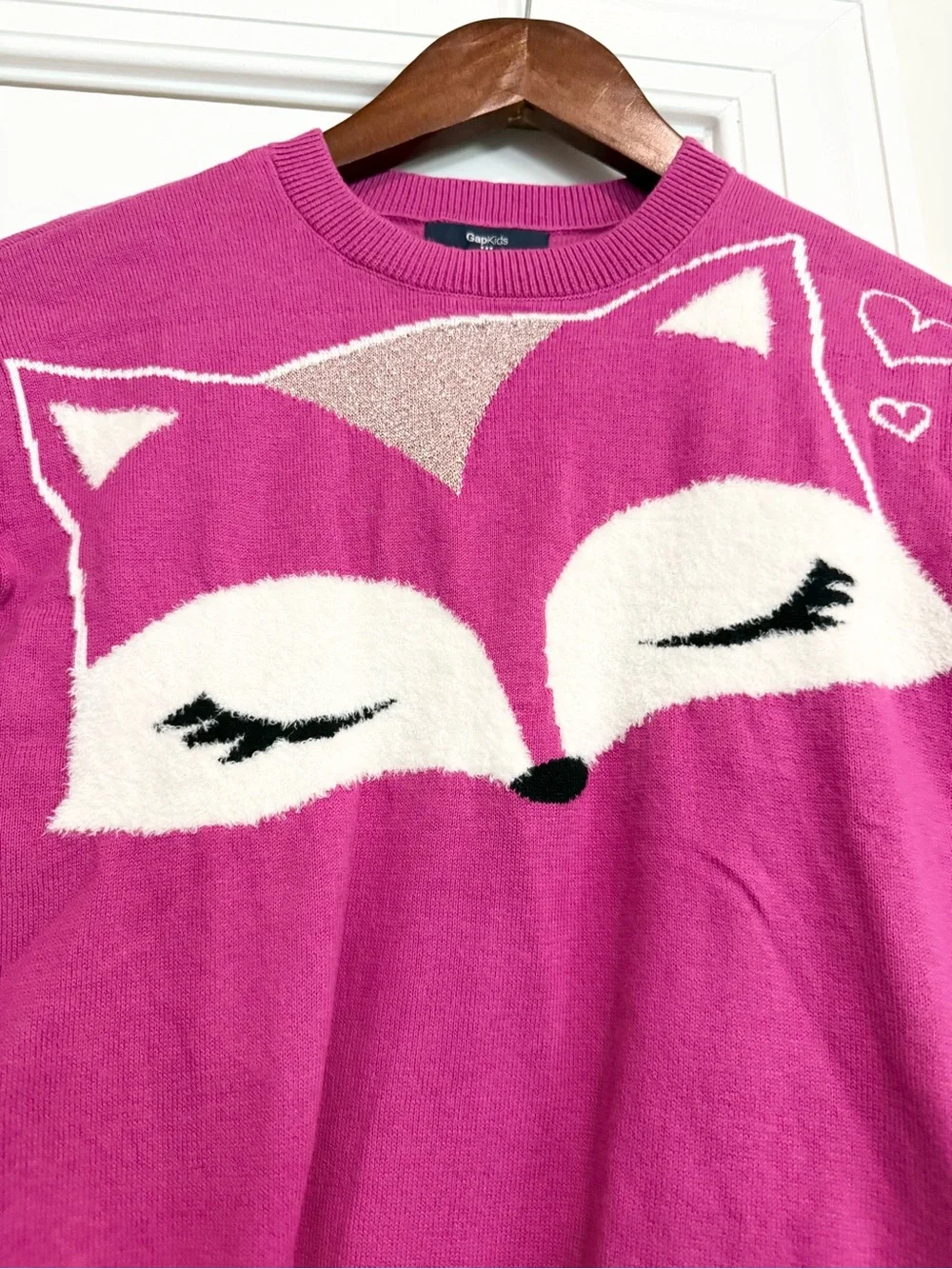 GAP Magenta Fox Heart Intarsia Pullover Sweater